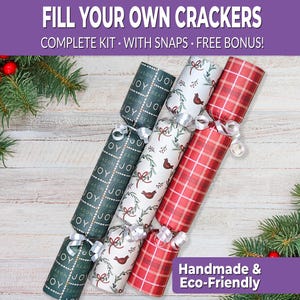 6 Traditional Christmas crackers w/ snaps. Fill your own DIY Christmas popper kit with snaps, jokes, & hats, for adults and kids