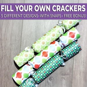 6 Eco Friendly Christmas crackers w/ snaps. Fill your own DIY Christmas cracker kit with snaps, jokes, & hats, for adults and kids