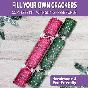 6 Eco Friendly Christmas crackers w/ snaps. Fill your own DIY Christmas cracker kit with snaps, jokes, & hats, for adults and kids