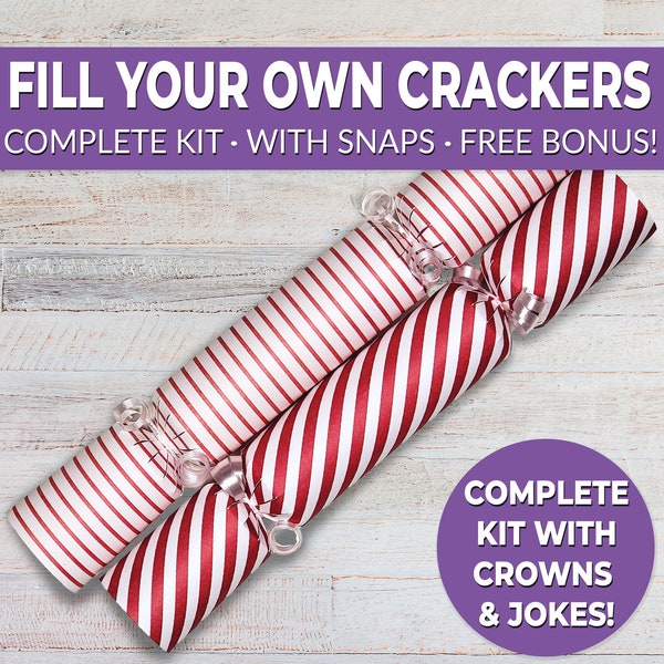 6 Christmas crackers w/ snaps. Fill your own DIY Christmas cracker kit with snaps, jokes, & hats, for adults and kids