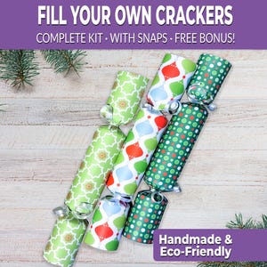6 Eco Friendly Christmas crackers w/ snaps. Fill your own DIY Christmas cracker kit with snaps, jokes, & hats, for adults and kids