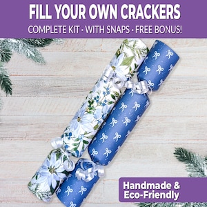 6 Eco Friendly Christmas crackers w/ snaps. Fill your own DIY Christmas cracker kit with snaps, jokes, & hats, for adults and kids