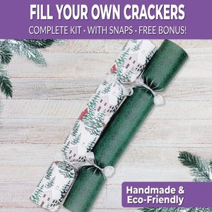 6 Eco Friendly Christmas crackers w/ snaps. Fill your own DIY Christmas cracker kit with snaps, jokes, & hats, for adults and kids