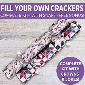 6 Eco Friendly Christmas crackers w/ snaps. Fill your own DIY Christmas cracker kit with snaps, jokes, & hats, for adults and kids