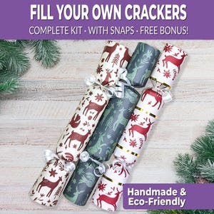 6 Traditional Christmas crackers w/ snaps. Fill your own DIY Christmas popper kit with snaps, jokes, & hats, for adults and kids