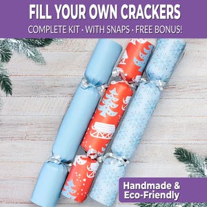 6 Eco Friendly Christmas Crackers w/ Snaps, Fill Your Own, DIY Christmas cracker kit with hats, snaps, & jokes. Perfect for adults and kids