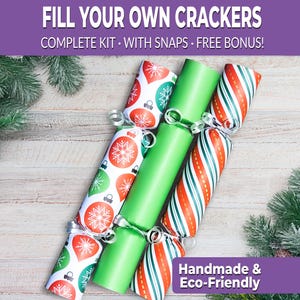 6 Traditional Christmas crackers w/ snaps. Fill your own DIY Christmas popper kit with snaps, jokes, & hats, for adults and kids