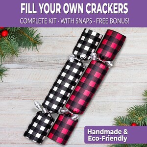 6 Eco Friendly Christmas crackers w/ snaps. Fill your own DIY Christmas cracker kit with snaps, jokes, & hats, for adults and kids