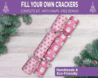 6 Eco Friendly Christmas crackers w/ snaps. Fill your own DIY Christmas cracker kit with snaps, jokes, & hats, for adults and kids