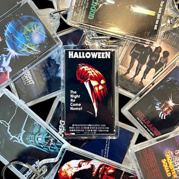 Horror Movie Poster Keychain | Movie Keychain | Horror Movie Bag Backpack Charm | Goosebumps VHS Keychain | Retro Keychain |