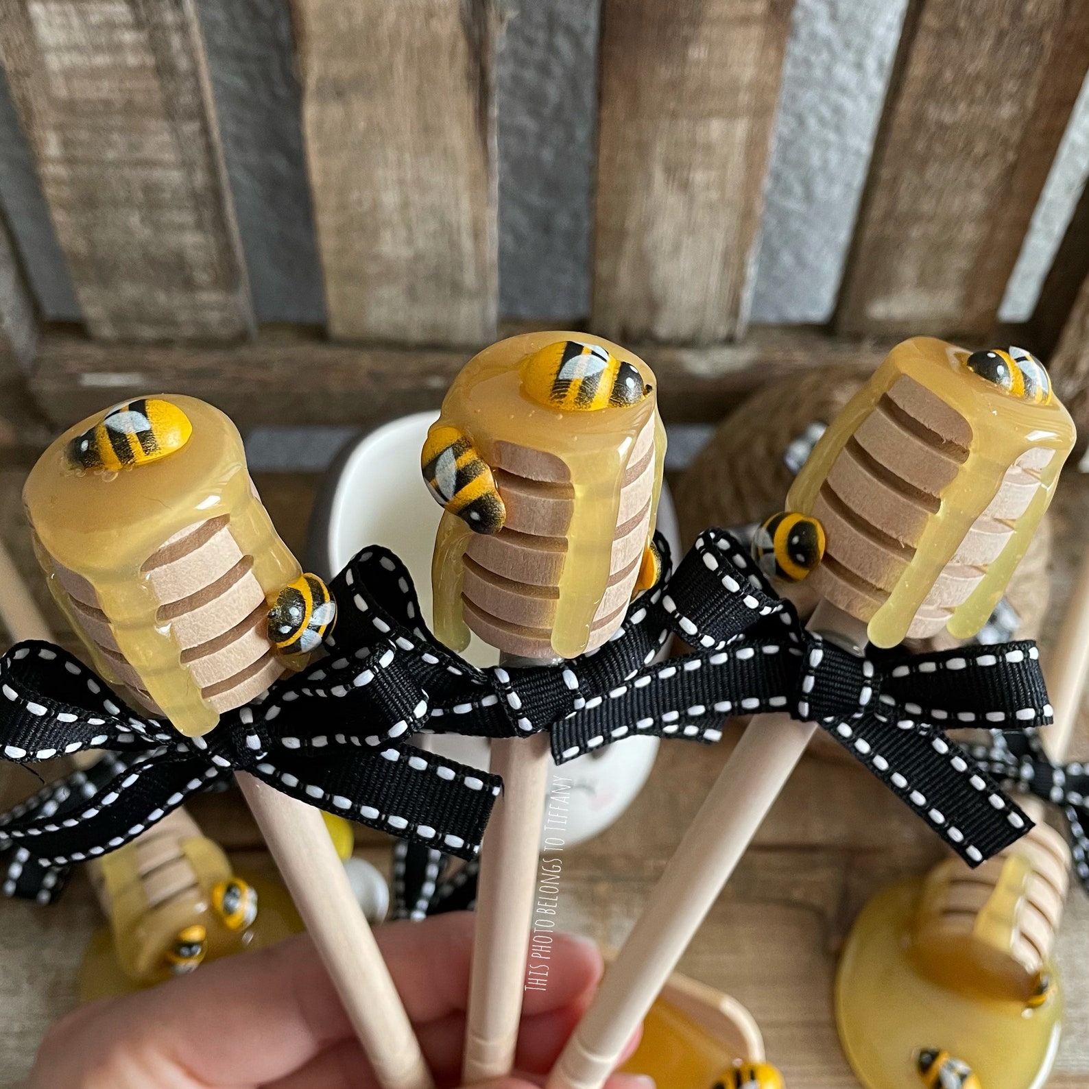 Set Of 3 Faux Honey Dippers Bee Decor Honey Decor Spring Etsy