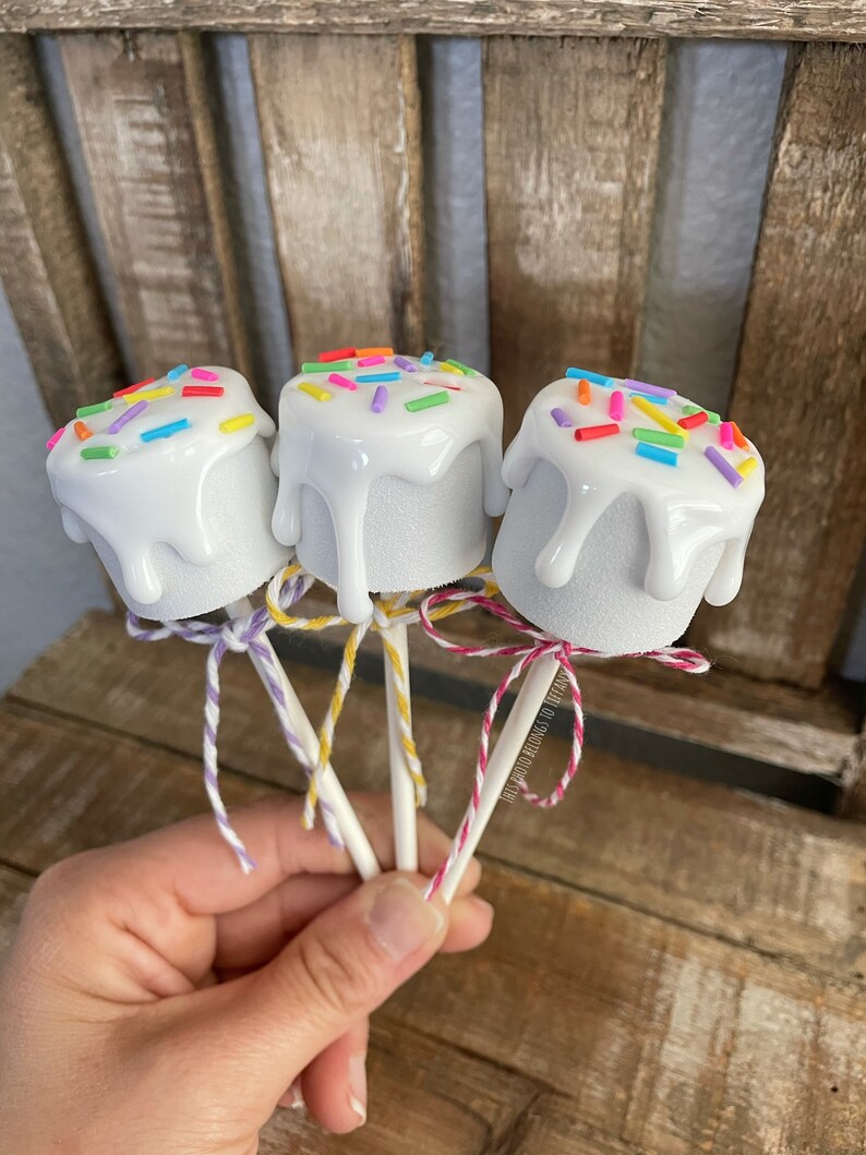 Set of 3 Faux Birthday Marshmallow Sticks Birthday Decor Etsy
