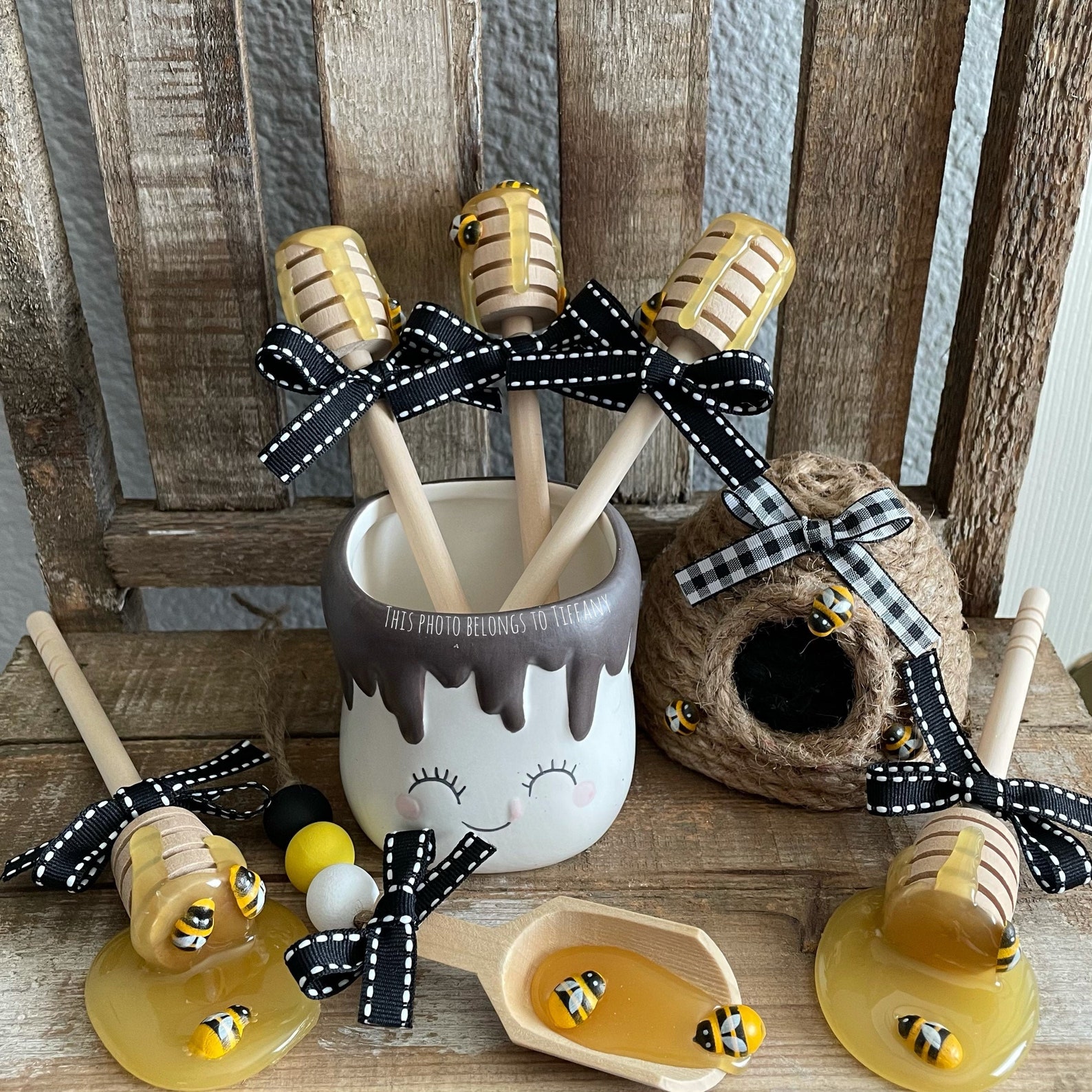 Set Of 3 Faux Honey Dippers Bee Decor Honey Decor Spring Etsy