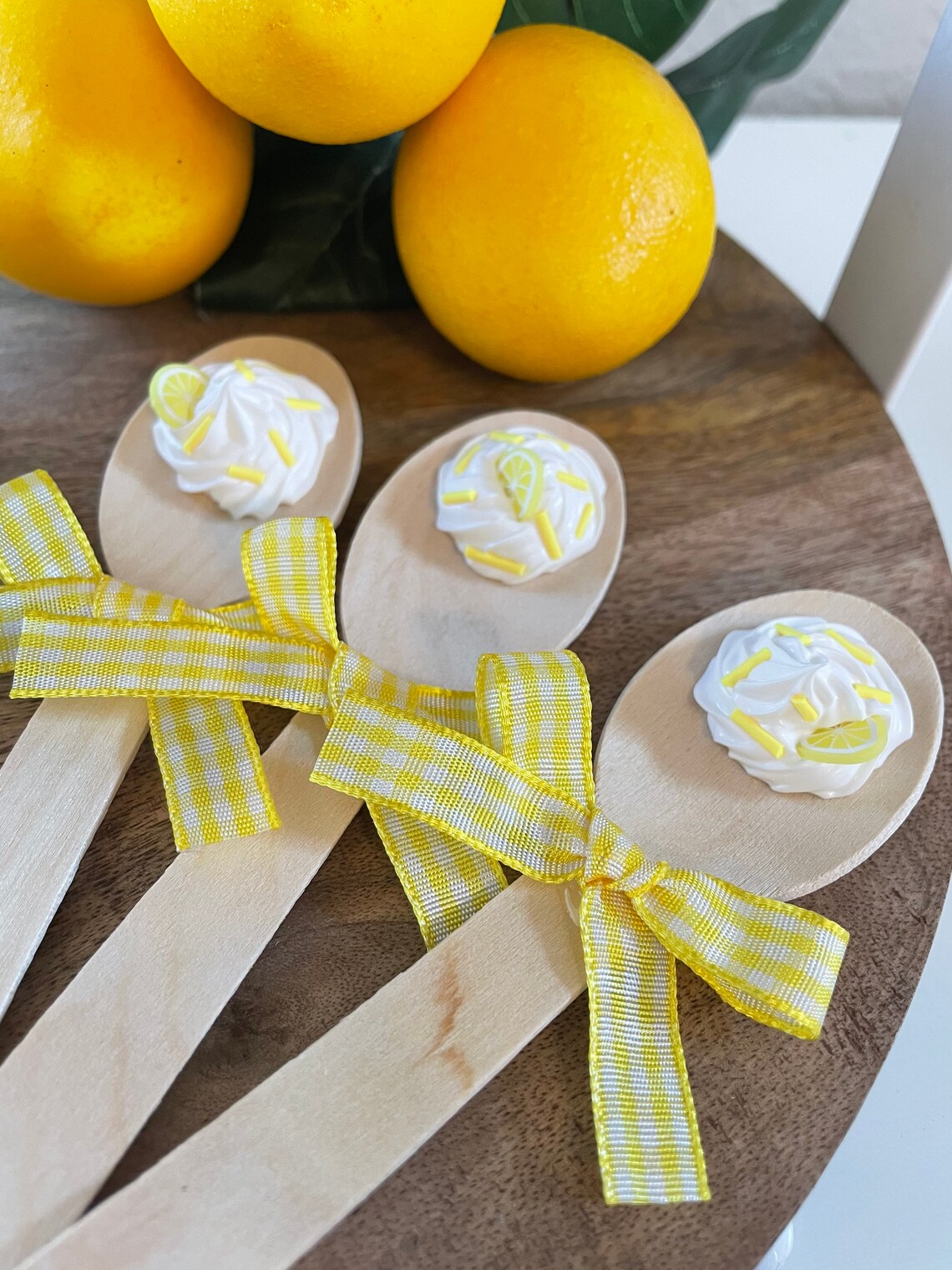 Set Of 3 Faux Whipped Wooden Lemon Spoons Lemon Tiered Tray Etsy