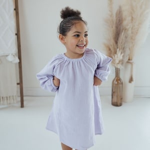 Organic Cotton Gathered Dress, Baby & Toddler Girl Muslin Dress, Baby Shower Gift