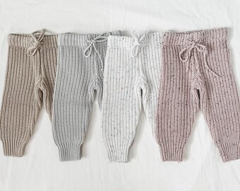 Pantalon oversize en grosse maille, jogging neutre en coton pour bébés et tout-petits, cadeau de baby shower