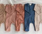 Organic Cotton Baby Sleeper, Fold Over Mitts 0-24 Months, Gender Neutral Footie Pjs, Baby Shower Gift