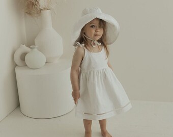 Linen Bow Strap Dress, Organic Cotton Baby & Toddler Girl Dress, Baby Shower Gift