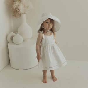 Linen Bow Strap Dress, Organic Cotton Baby & Toddler Girl Dress, Baby Shower Gift