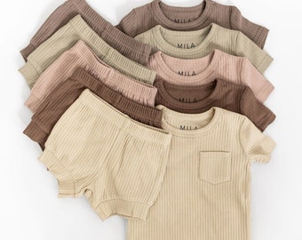Organic Cotton Ribbed Shorts Sets, Gender Neutral Baby & Toddler Clothing, Baby Shower Gift