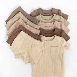 Organic Cotton Ribbed Shorts Sets, Gender Neutral Baby & Toddler Clothing, Baby Shower Gift