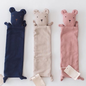 Organic Cotton Bear Lovey, Gender Neutral Baby Comforter Blanket, Baby Shower Gift