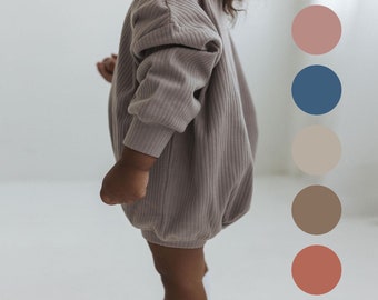 Organic Cotton Oversized Long Sleeve Bubble Romper, Baby & Toddler Gender Neutral Ribbed Clothing, Baby Shower Gift