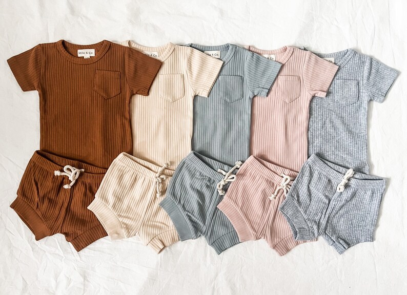 Organic Cotton Ribbed Shorts Sets, Gender Neutral Baby & Toddler Clothing, Baby Shower Gift 