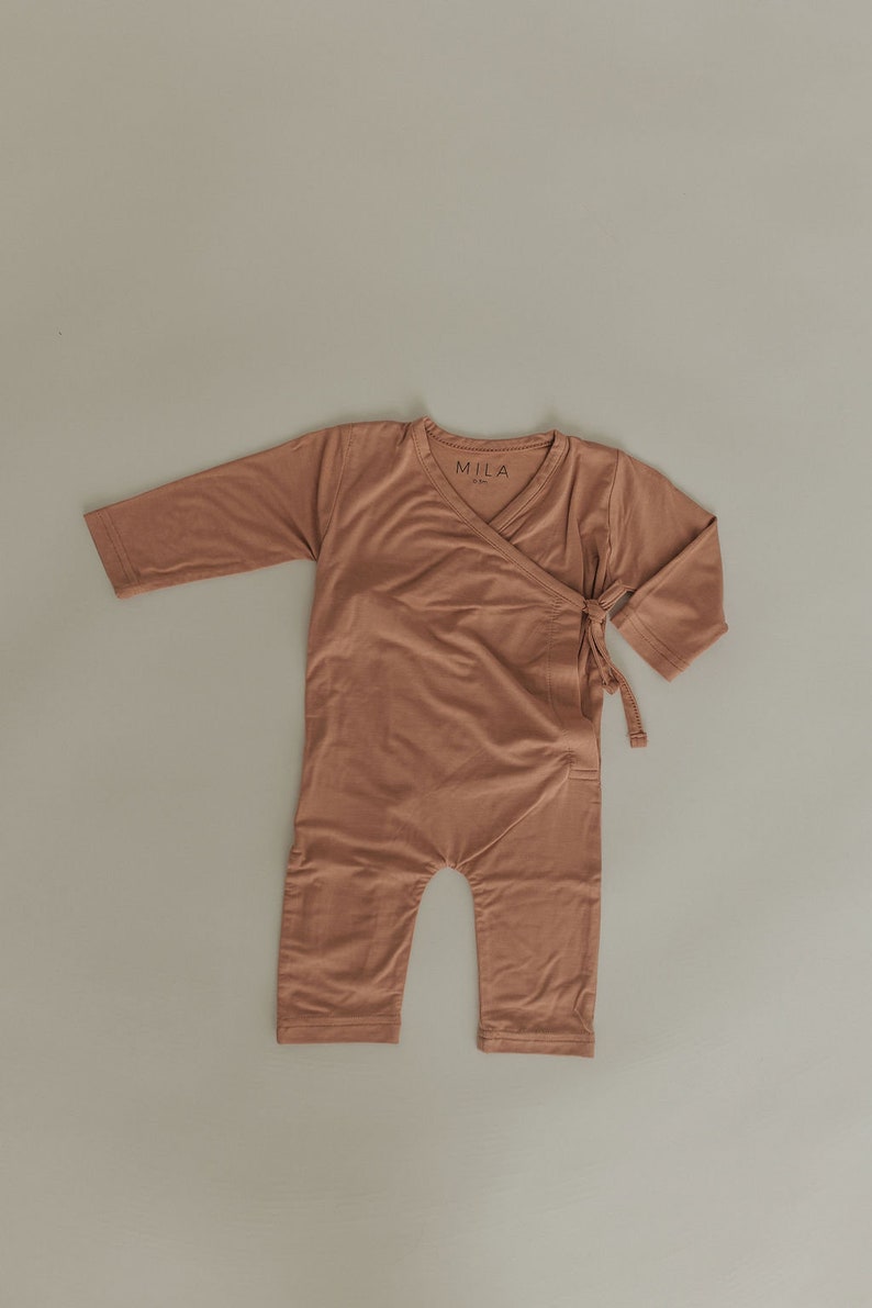 Bamboo Kimono Romper, Gender Neutral Baby & Toddler Playsuit, Baby Shower Gift image 5