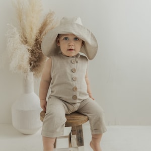 Sleeveless Linen Romper, Organic Cotton Baby & Toddler Playsuit, Baby Shower Gift