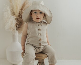 Sleeveless Linen Romper, Organic Cotton Baby & Toddler Playsuit, Baby Shower Gift