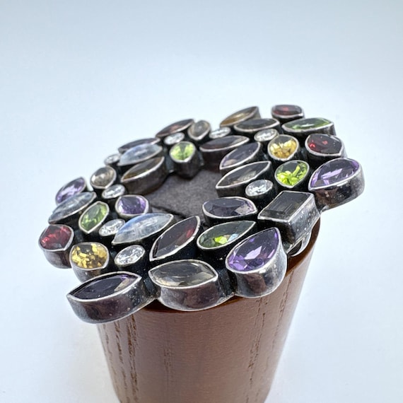 VTG Solid Sterling Silver 925 Multi-Gemstone Circ… - image 5