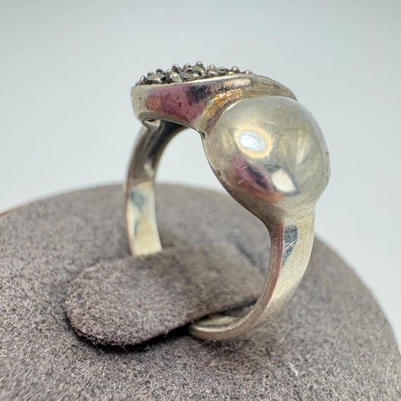 Marcasite Heart Statement Ring VTG Solid Sterling… - image 4