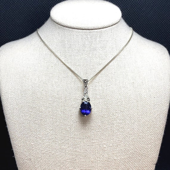 VTG Solid Sterling Silver 925 Synthetic Sapphire … - image 1