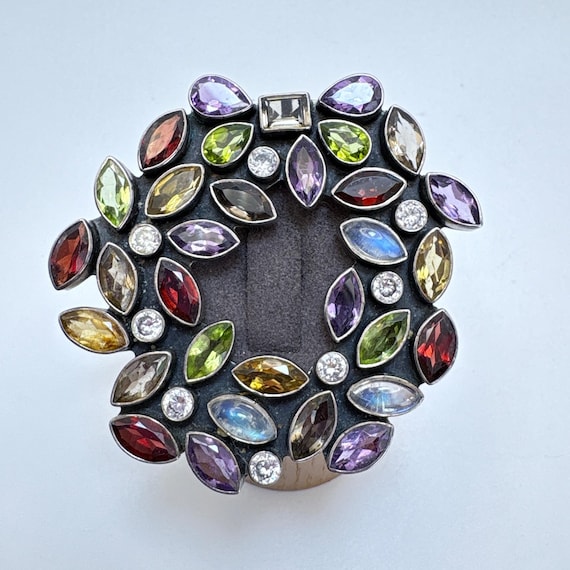 VTG Solid Sterling Silver 925 Multi-Gemstone Circ… - image 1