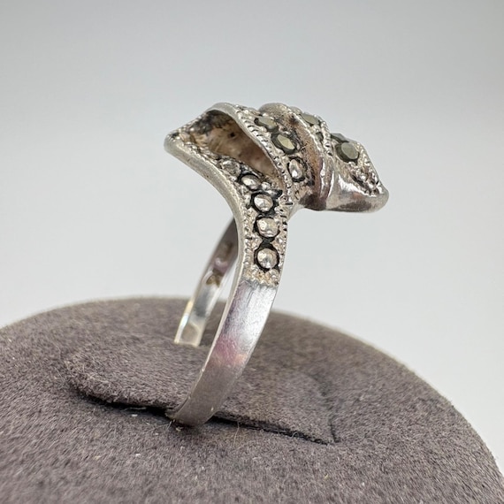 Marcasite Freeform Statement Ring VTG Solid Sterl… - image 2