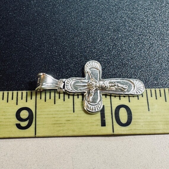 Solid Sterling Silver 925 Crucifix Textured Borde… - image 5