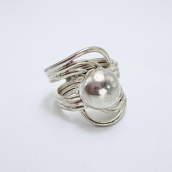 Interlocking Wrap Design Band VTG Solid Sterling … - image 1