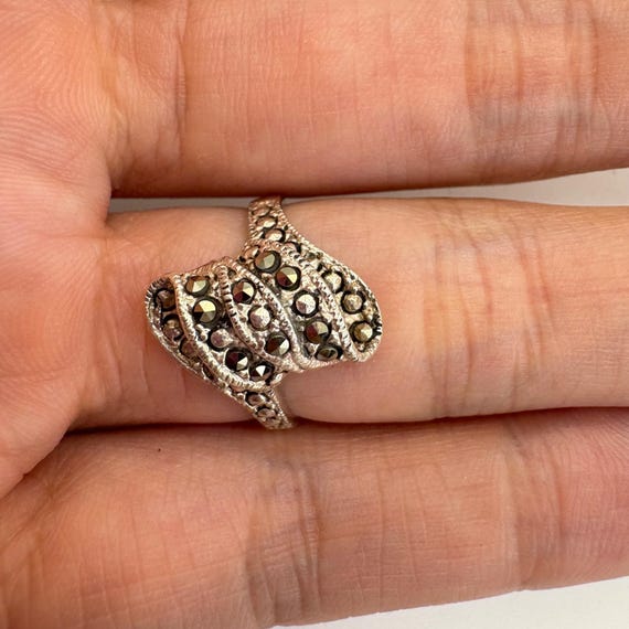 Marcasite Freeform Statement Ring VTG Solid Sterl… - image 7