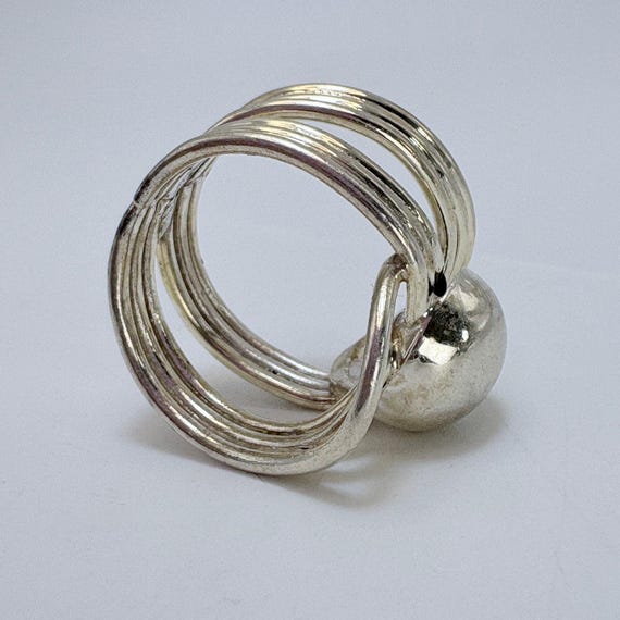 Interlocking Wrap Design Band VTG Solid Sterling … - image 4