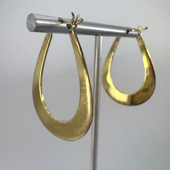 Elongated Gold Over Sterling Silver 925 Hoop Earrings Size 1.25" Length
