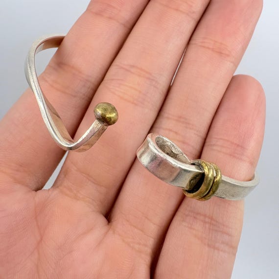 VTG Two Tone Solid Sterling Silver 925 Hook Bangl… - image 7