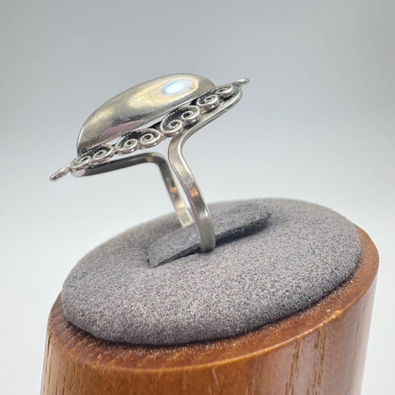Marquise Scroll Border Statement Ring VTG Silver … - image 3