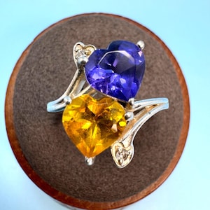 VTG Sterling Silver 925 Purple Yellow Cubic Zirconia Statement Ring Size 9