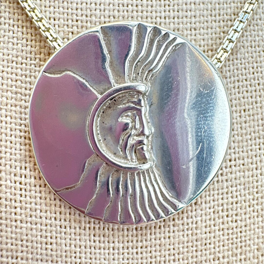VTG Solid Sterling Silver 925 Sun Circle Pendant Necklace Size 18 ...