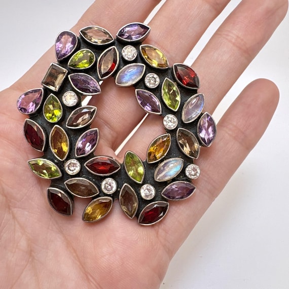 VTG Solid Sterling Silver 925 Multi-Gemstone Circ… - image 10
