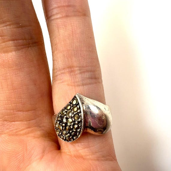 Marcasite Heart Statement Ring VTG Solid Sterling… - image 8