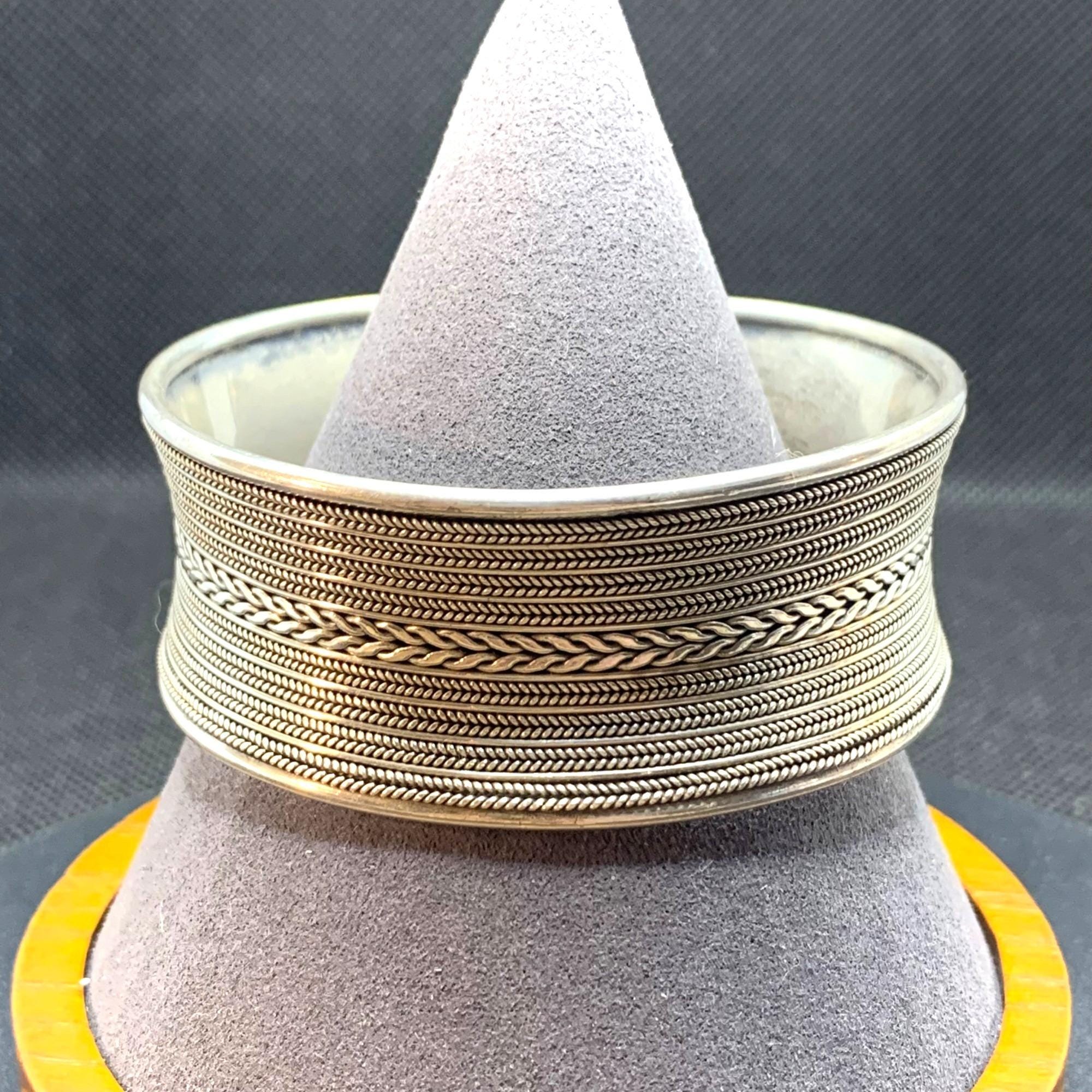 VTG Sterling Silver 925 Textured Twist Rope Design Cuff