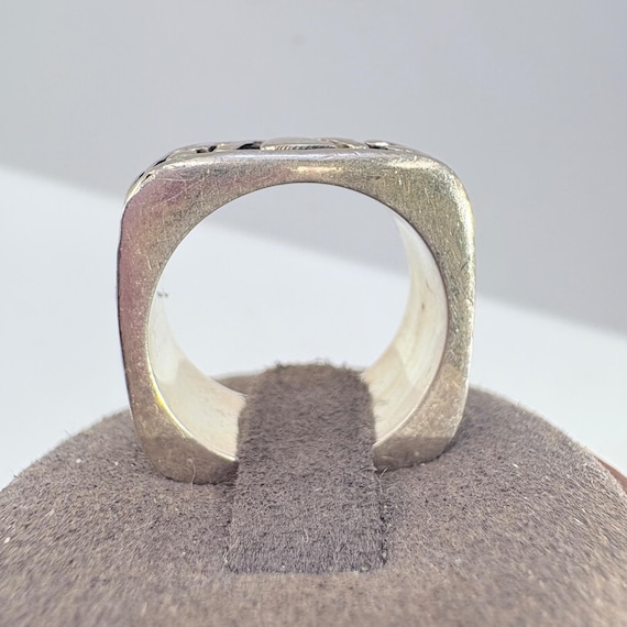 Scroll Design Squared Band VTG Solid Sterling Sil… - image 4