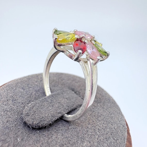Multi-Gemstone Flower Design Statement Ring VTG S… - image 2